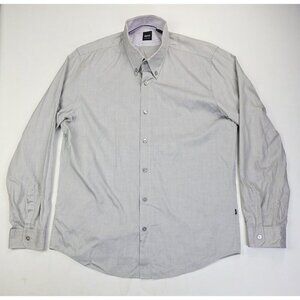 Hugo Boss Regular Fit Size Large Mens Gray Embroidered Chest Logo Button Down